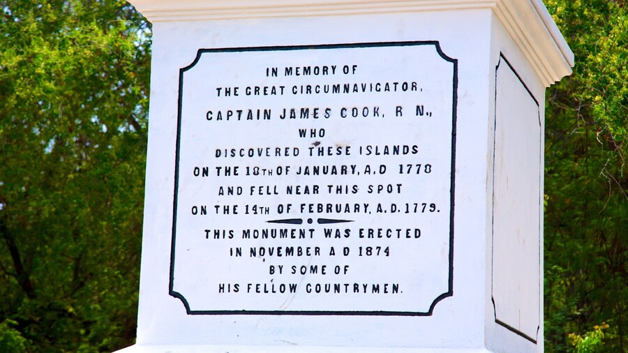 Captain Cook Monument featuring signage and a monument