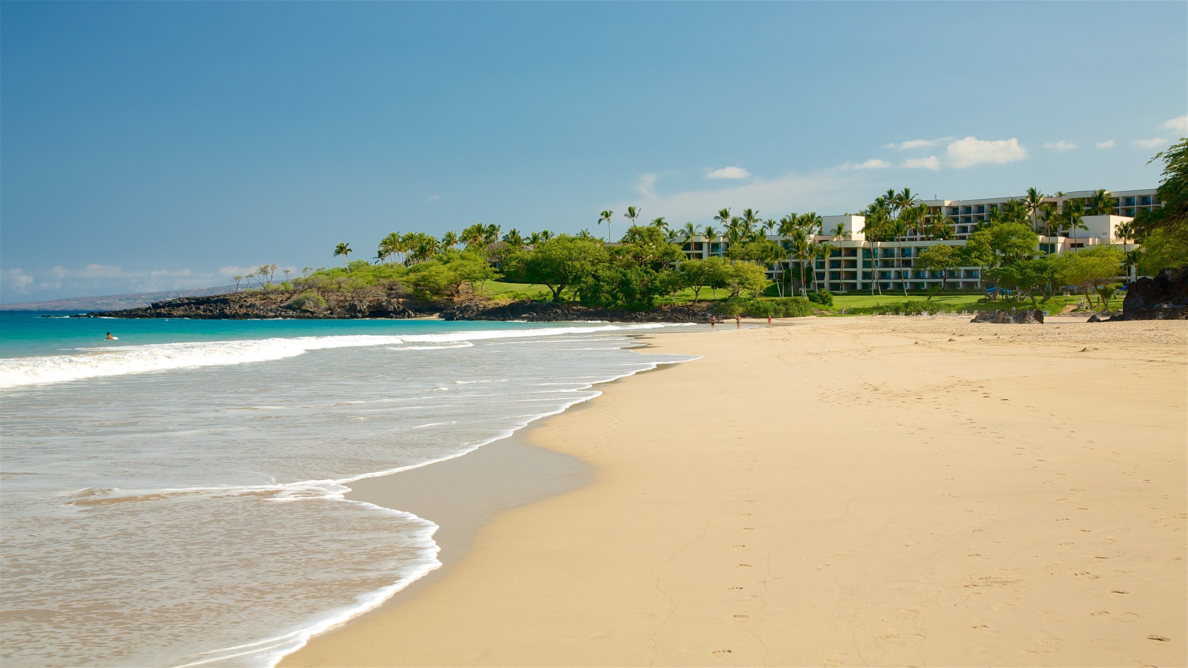 Hapuna Beach State Park mettant en vedette ville côtière, plage et vues littorales