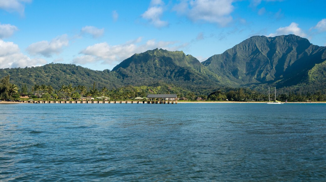 Afternoon view of Hanalei Bay and Pier on Kauai Hawaii