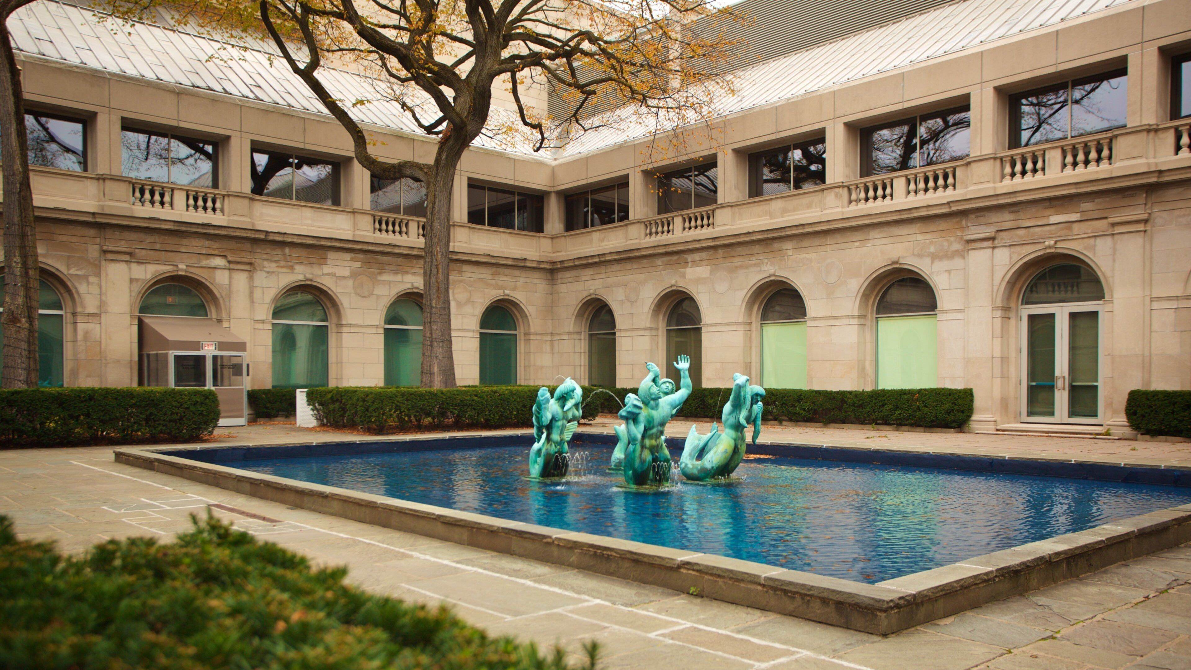 Art Institute of Chicago som visar en fontän