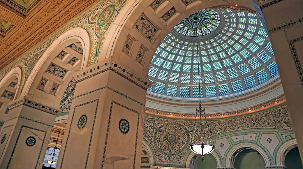 Chicago, Illinois, USA - June 22, 2018 - View of the interior and of the dome at the Chicago Cultural Center.