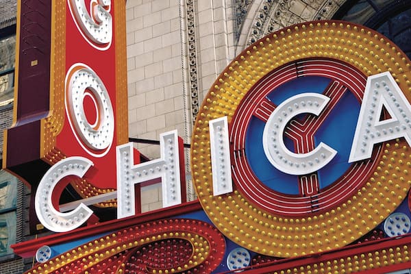 Chicago Theatre showing signage