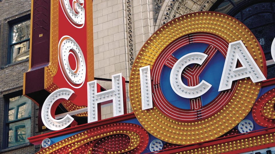 Chicago Theatre showing signage