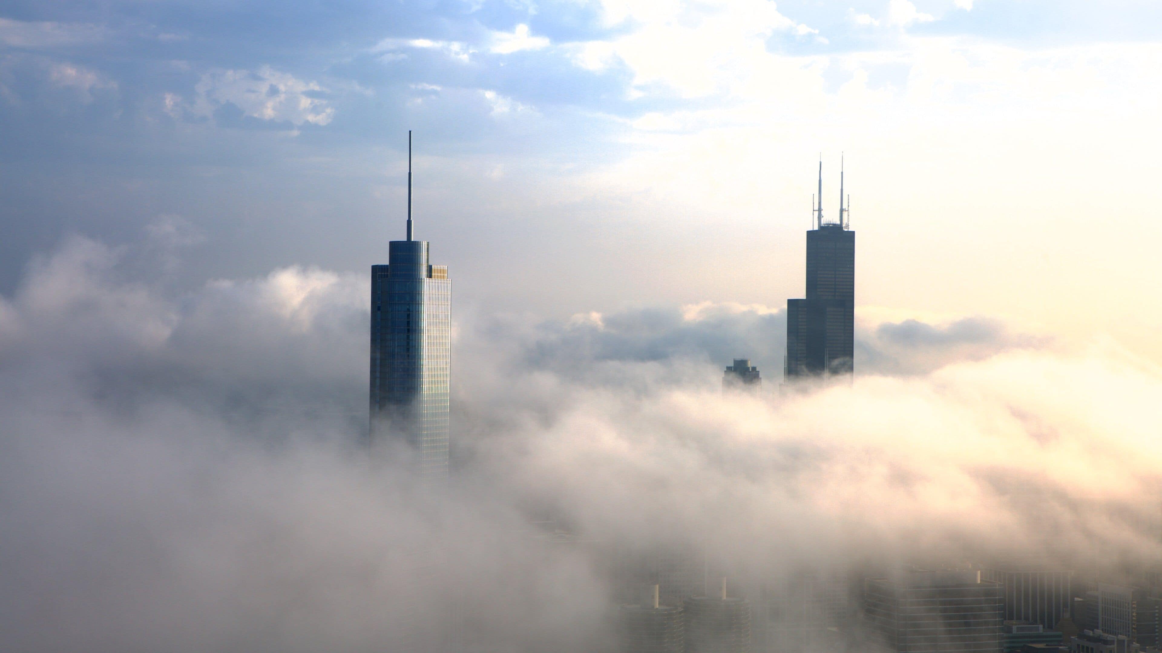 Willis Tower showing central business district, mist or fog and a high rise building