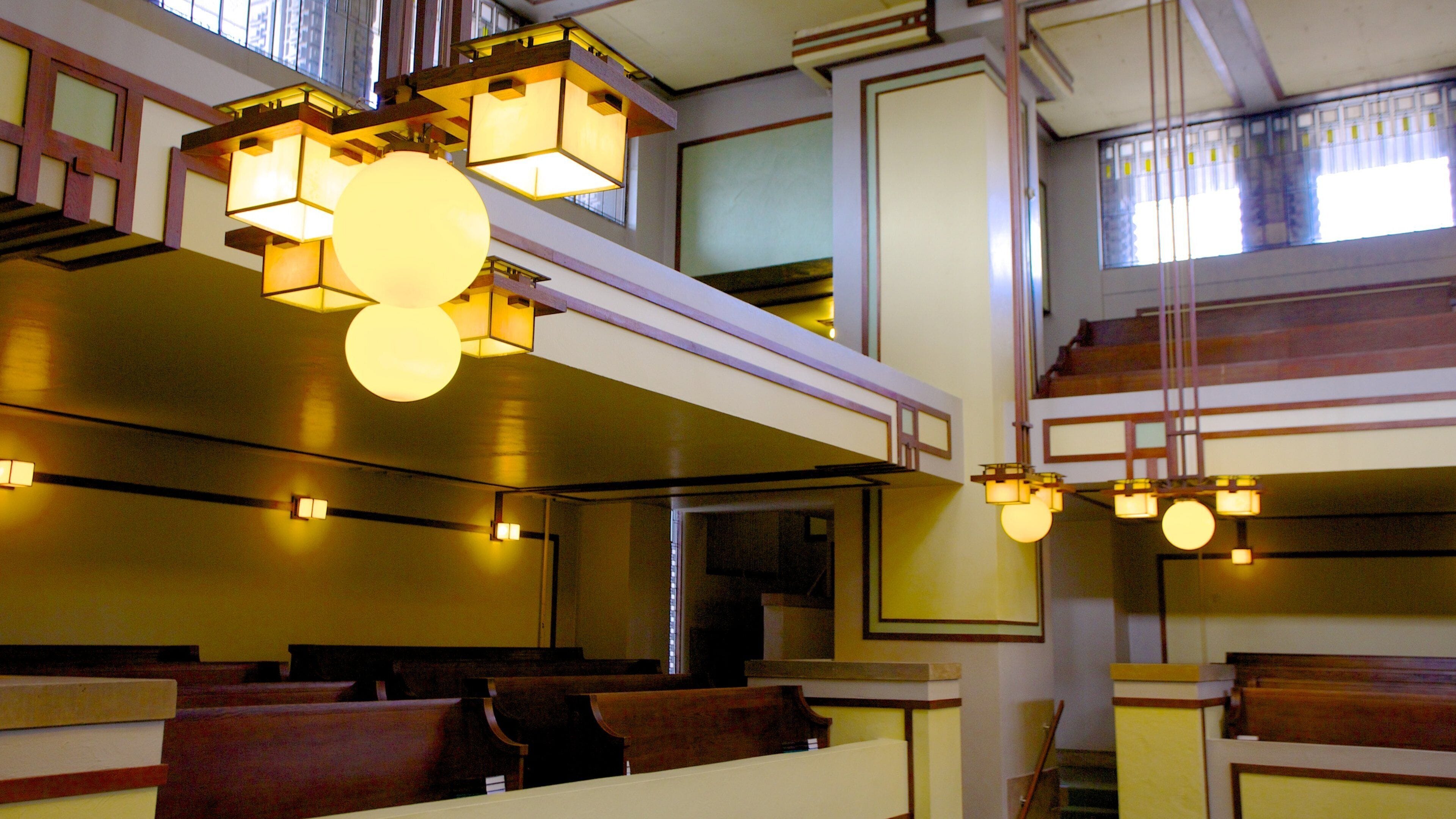 Unity Temple showcases its architectural beauty and unique design in Oak Park, Illinois, celebrating its cultural significance and history