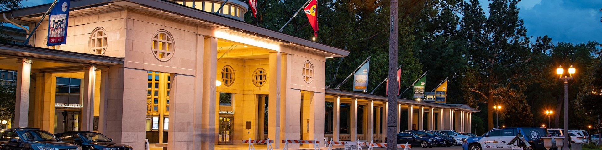 The Muny Theater featuring night scenes