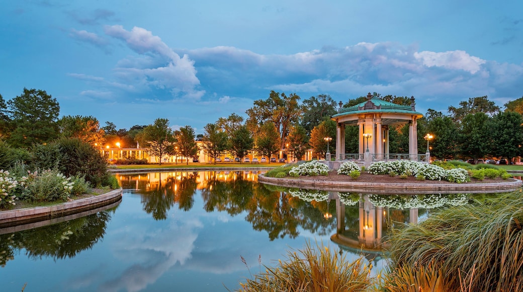 The Muny Theater showing a pond and a garden