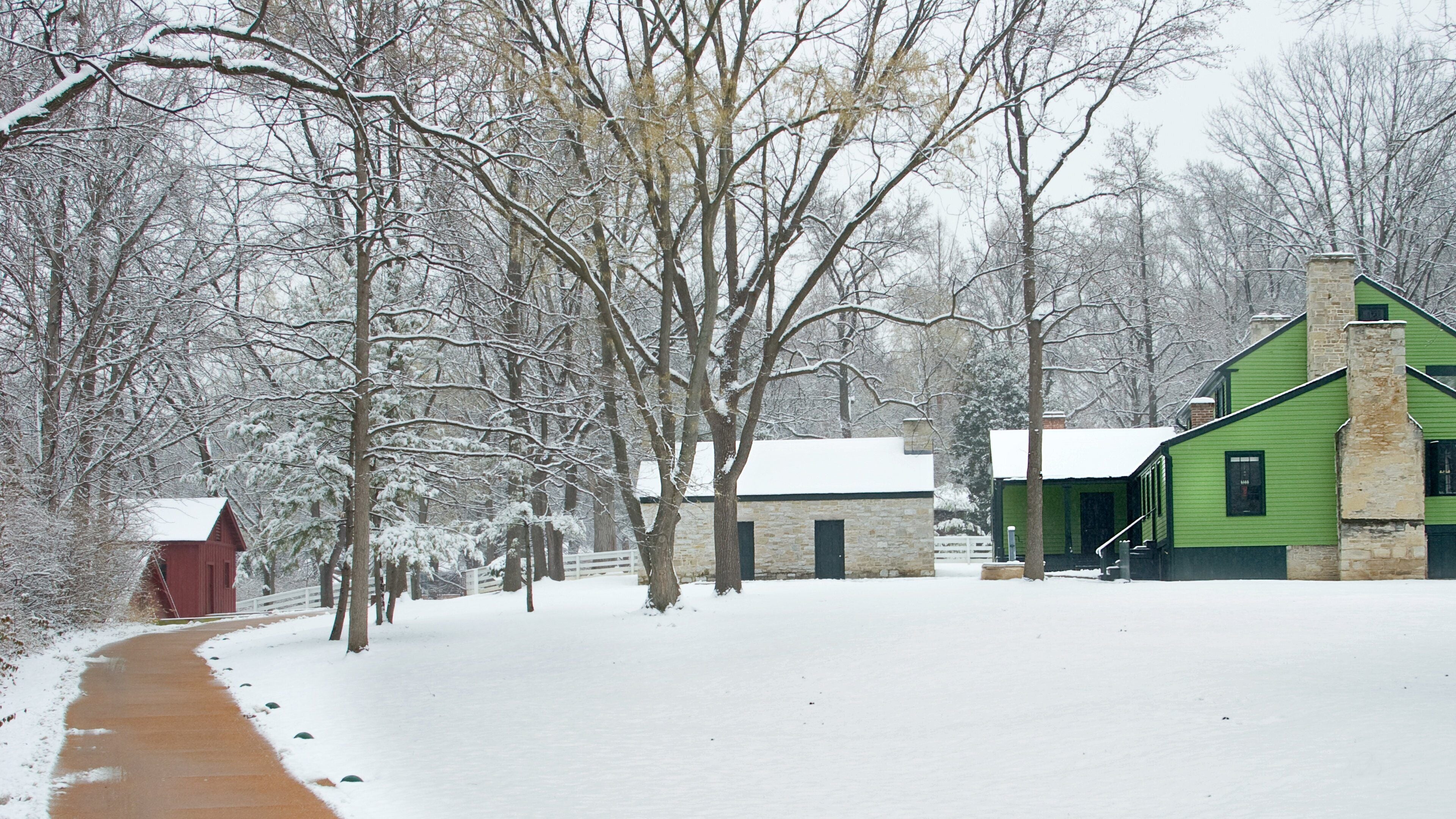Ulysses S. Grant National Historic Site showing a small town or village and snow