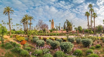 Landscape with garden and Koutoubia Mosque on Marrakesh, Morocco