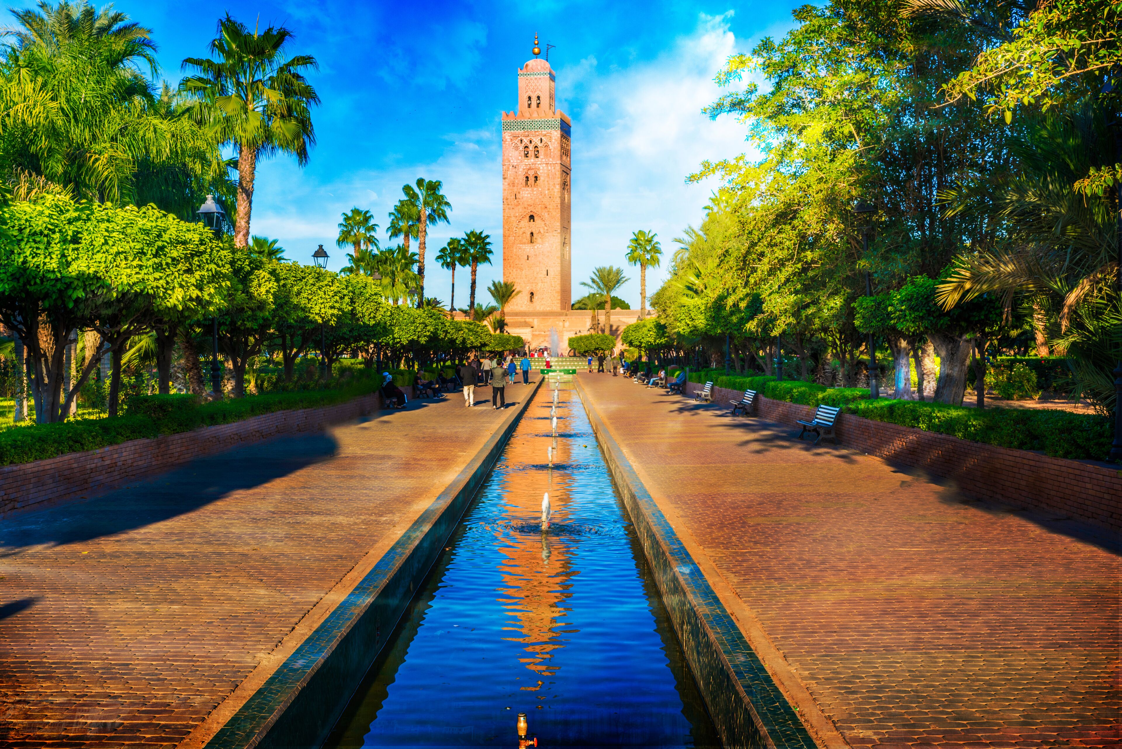 Koutoubia Mosque minaret at medina quarter of Marrakesh, Morocco