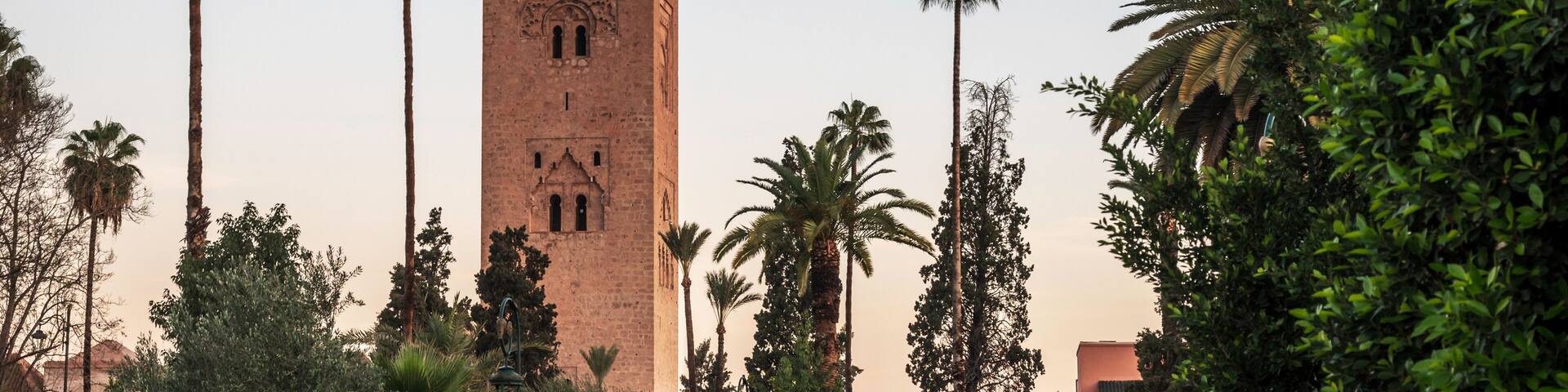 The symbol of Marrakesh Morocco, mosque located near the famous square Jemma El Fna, Koutoubia, large 12th-century Almohad-style mosque