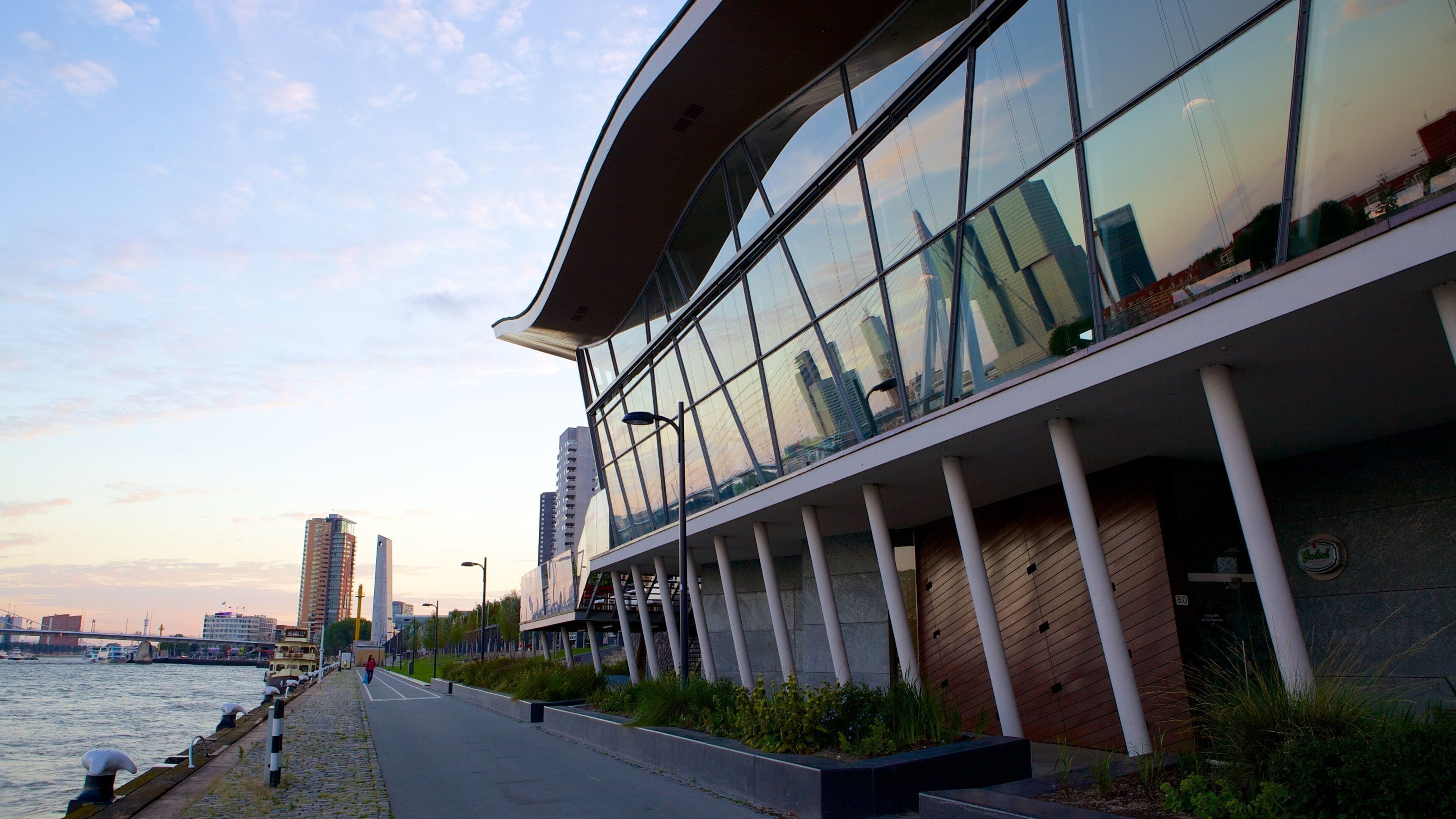Puente Erasmus que incluye arquitectura moderna y vistas generales de la costa
