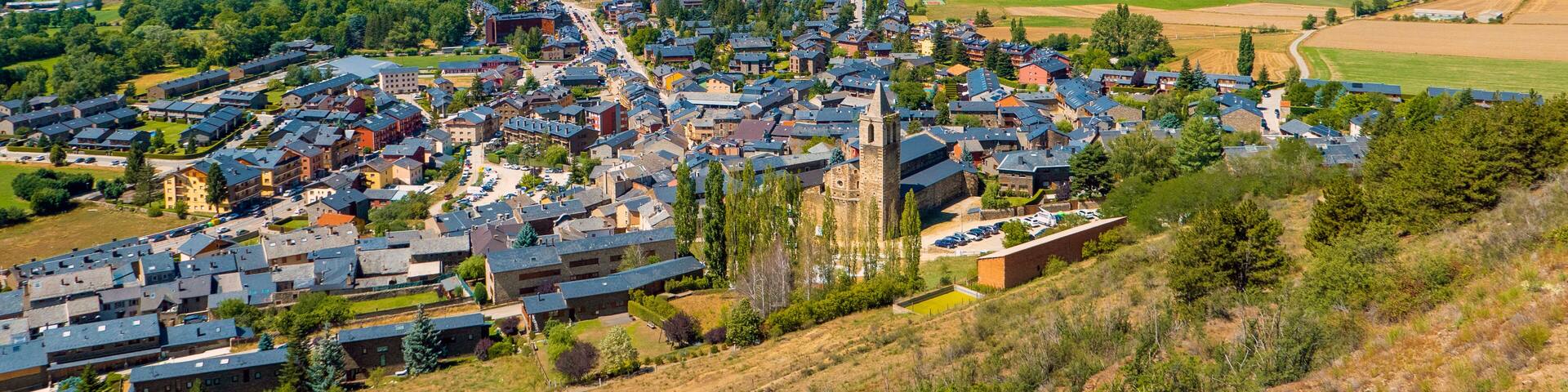 Llívia, Catalonia, Spain. General view of the village as seen from the top of the Castle of Llivia.