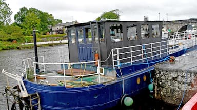 After lunch went down by the river. This bright blue boat caught my eye. Even had a tiffany style lamp in the cabin.
