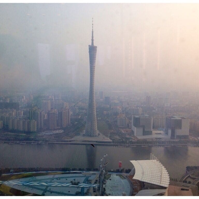 Impressive about 600 m high TV tower in Guangzhou