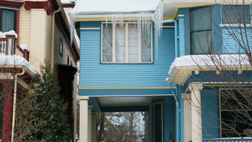 House in the snow, in Elmwood Village, Buffalo, New York