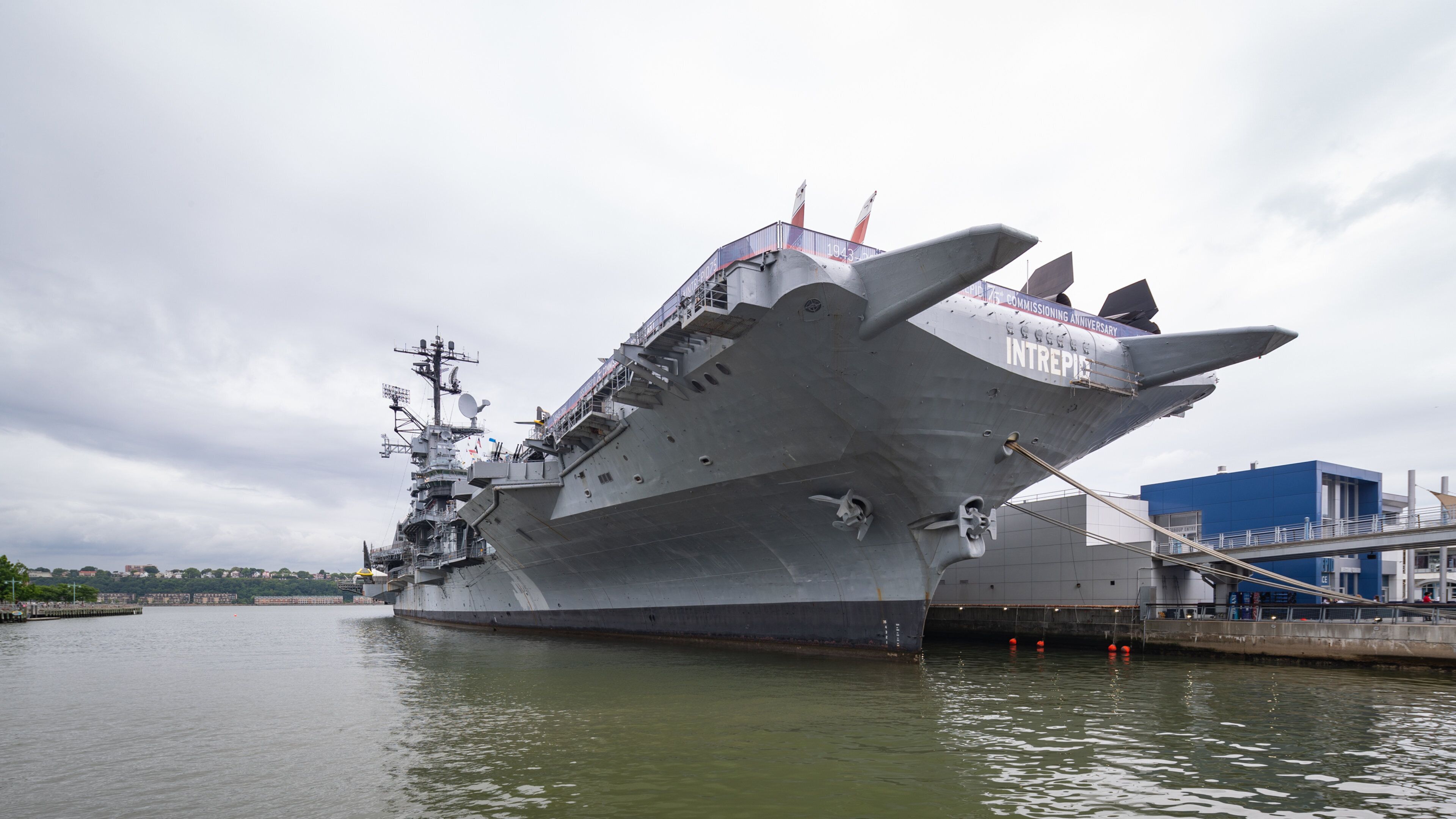Intrepid Sea, Air and Space Museum showing a marina and military items