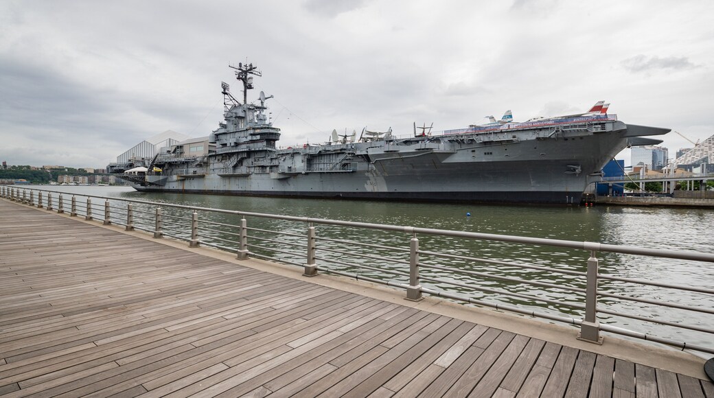 Intrepid Sea, Air and Space Museum showing a marina and military items