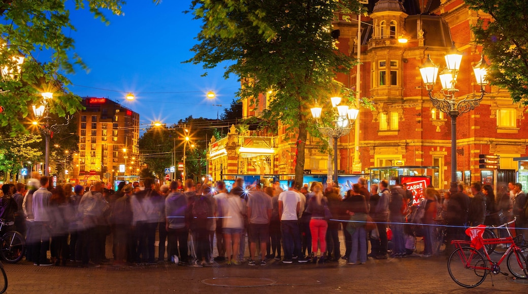 Leidseplein showing night scenes, a city and street scenes