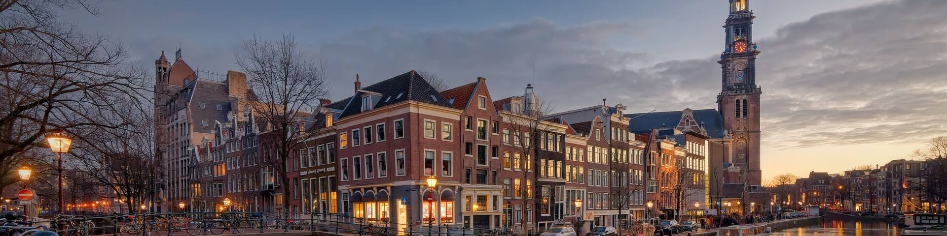 Westerkerk and Anne Frank house at sunset