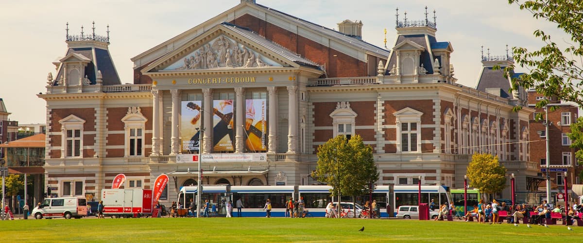 Concertgebouw showing heritage architecture and a garden