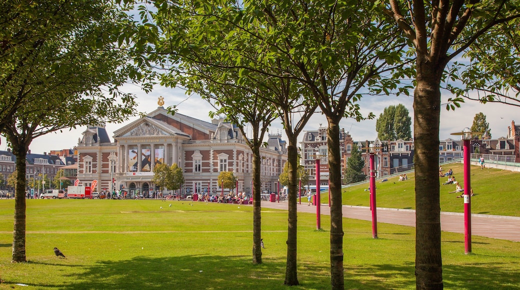 Concertgebouw showing a garden and heritage architecture