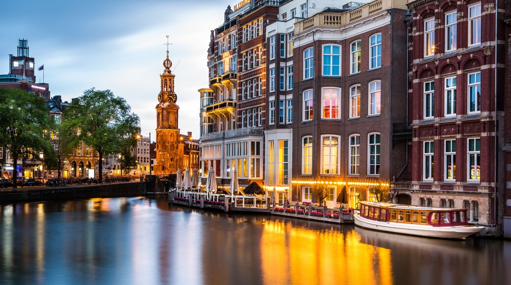 Amsterdam cityscape with the Mint tower at dusk