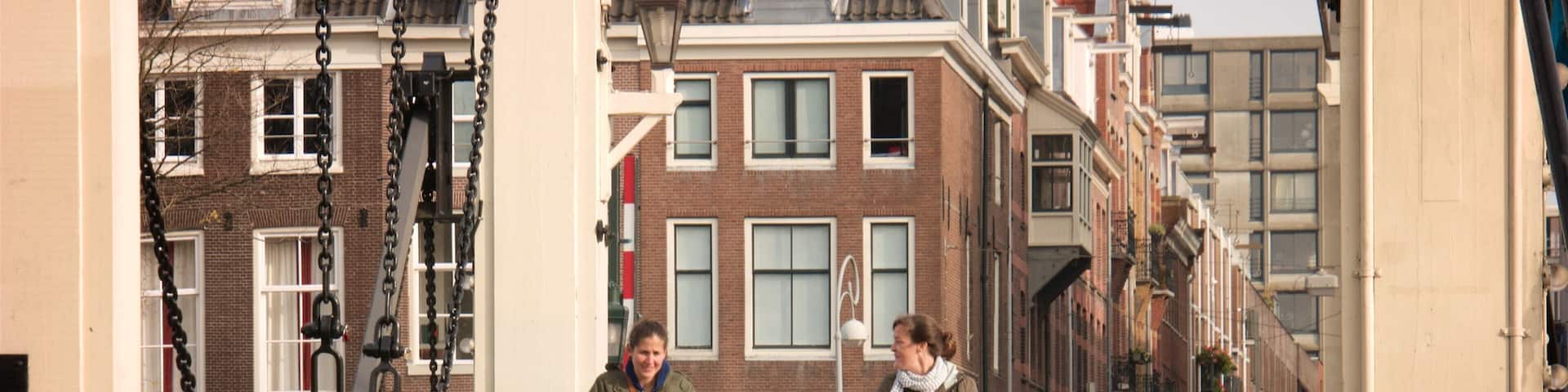 Magere Brug showing a bridge, cycling and a small town or village