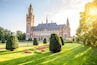 Sunset view on the Peace palace the seat of international law in Haag city, Netherlands