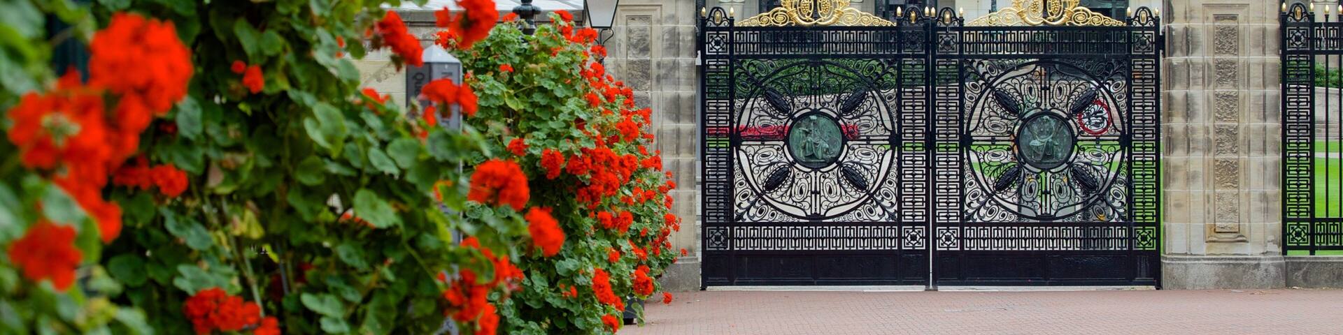 Peace Palace which includes heritage architecture, a castle and flowers