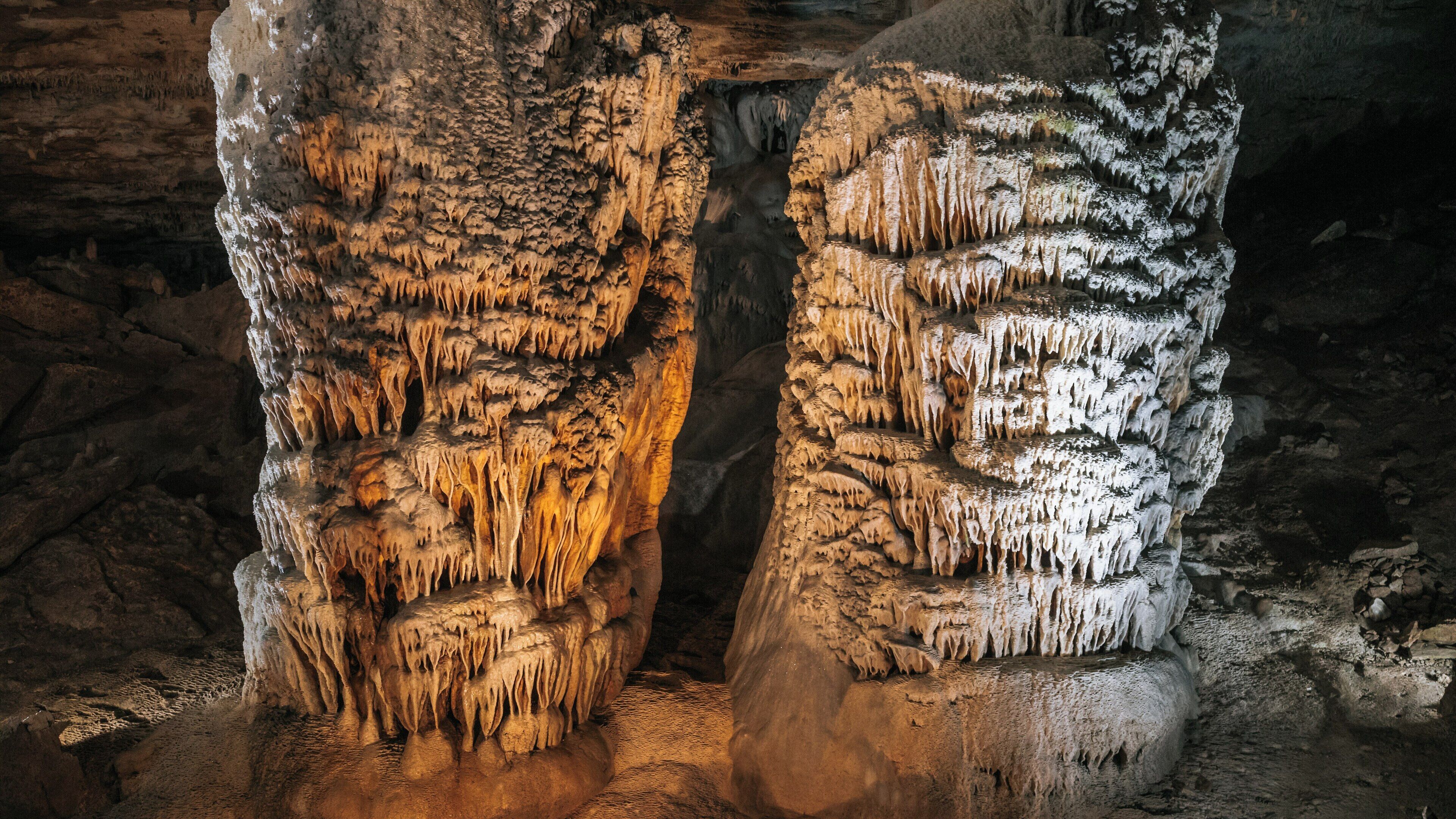 Exploring unique rock formations in Fantastic Caverns located in Springfield, Missouri