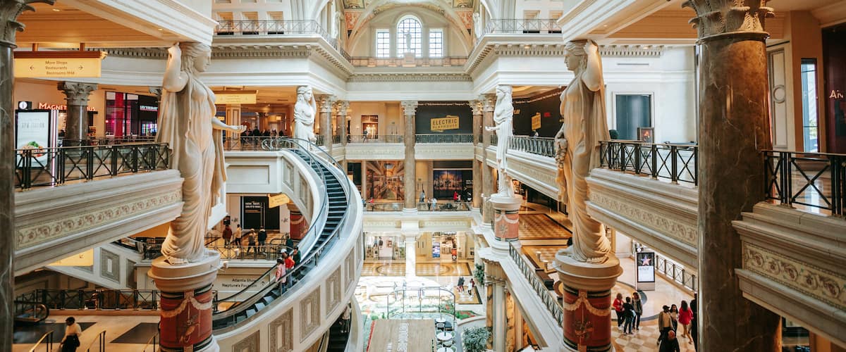 Forum Shops at Caesars which includes interior views and a casino