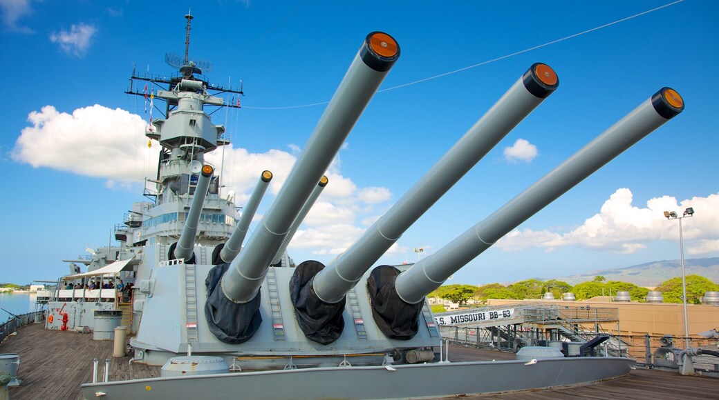 USS Missouri Memorial featuring a monument and military items