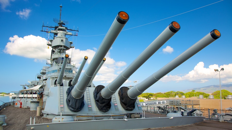 USS Missouri Memorial featuring a monument and military items