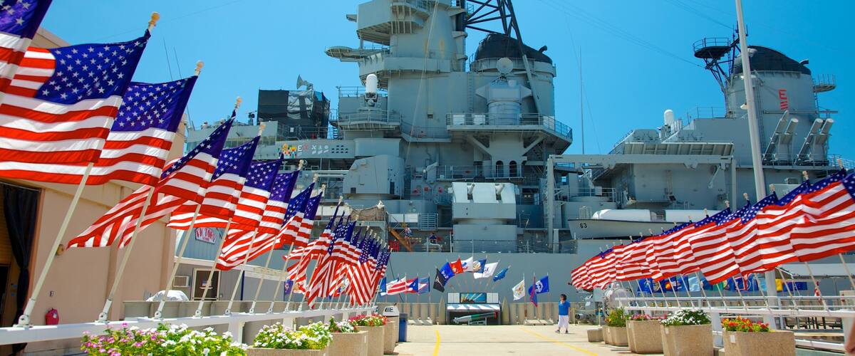 USS Missouri Memorial featuring military items