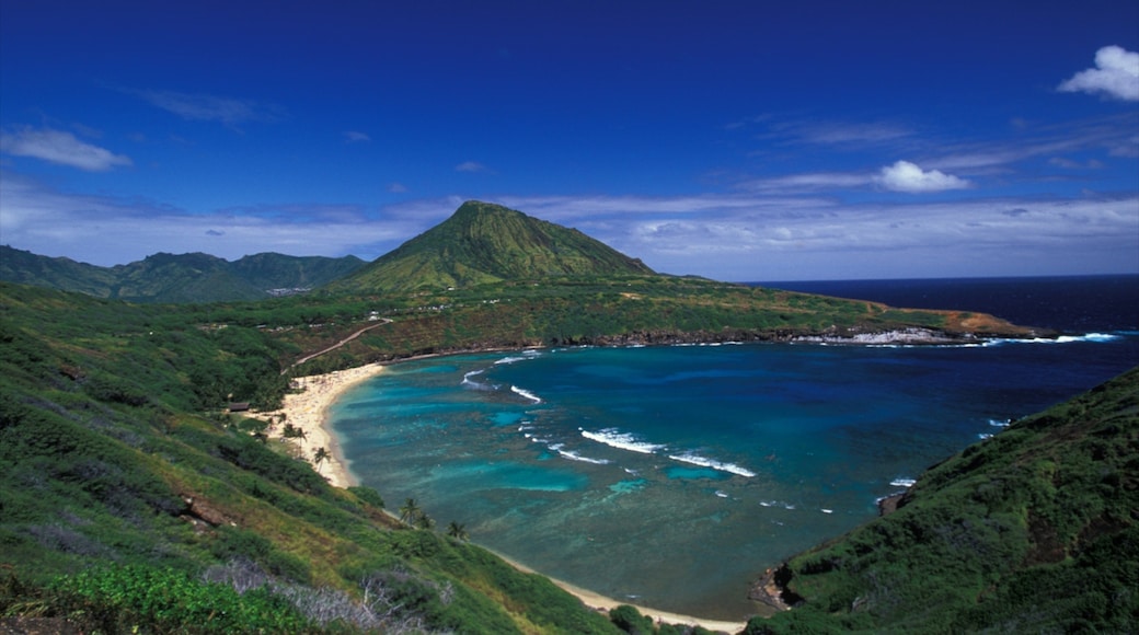 Hanauma Bay Nature Preserve featuring mountains, a bay or harbor and landscape views