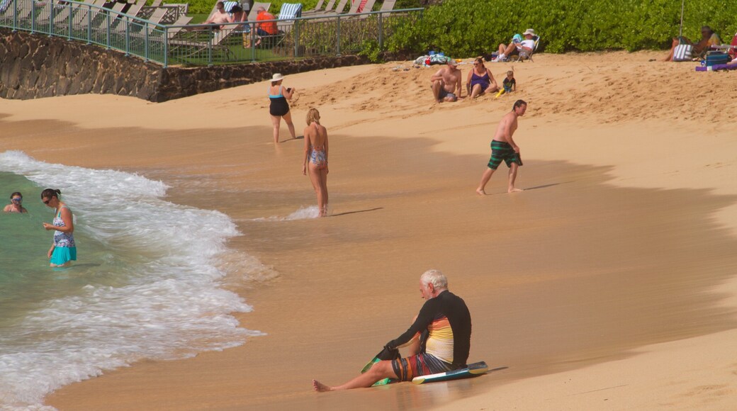 Poipu Beach showing a beach as well as a small group of people