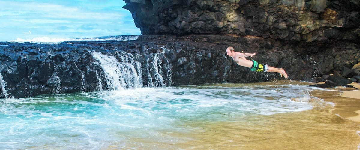 Diving into the abyss. This gorgeous (swim suit optional) beach on Kauai is a nice local spot with a huge beach and perfect little swimming holes.
#beaches
#lifeatexpedia