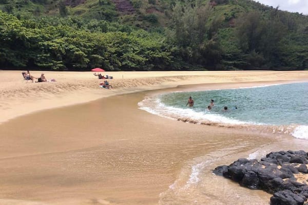 Beautiful Lumahai Beach on Kauai ... It is better to stop the car on the last turn before coming to Lumahai