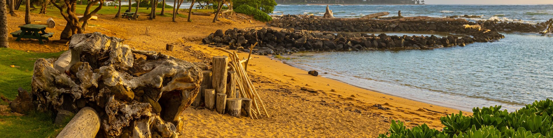 Driftwood on The Sandy Shores of Lydgate Beach on Lydgate Beach at Lydgate Beach Park, Lihue, Kauai, Hawaii, USA