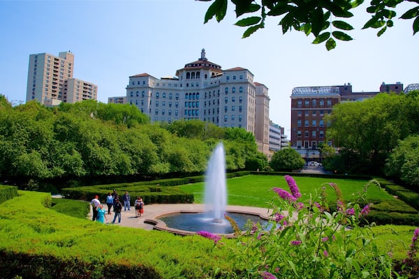 Central Park showing a city, a garden and a fountain