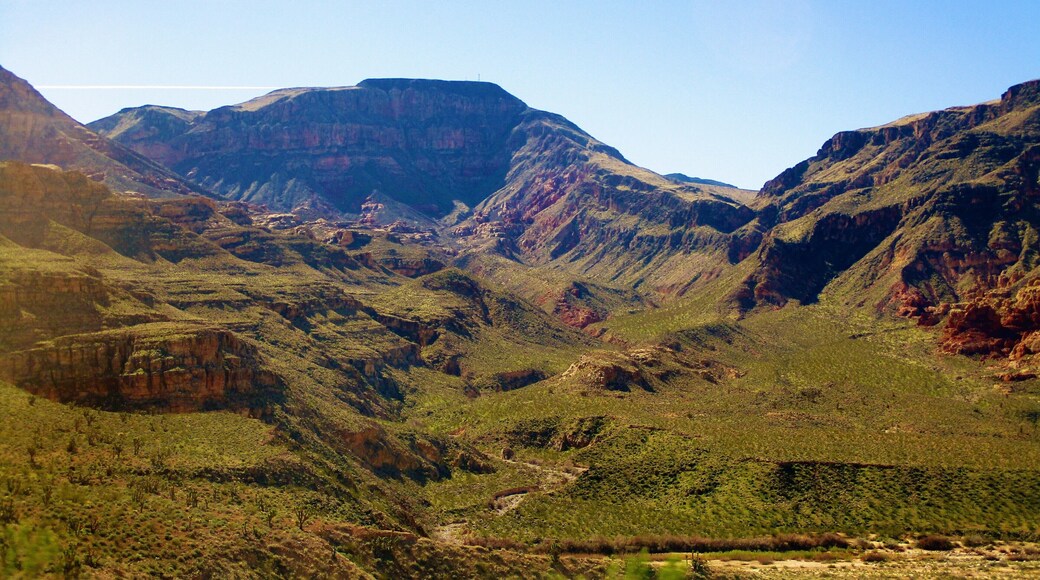 I took this photo at the Virgin River Gorge. In northwest Arizona, USA. This is right off of highway Interstate 15. I was on my way to Zion National Park in Utah when we came upon the Virgin River Gorge. And to tell the truth, when looking through my photos, I didn't even know what it was. I had to do some research later on to find out.
And more information: Virgin River Gorge is a long canyon that has been carved out by the Virgin River in northwest Arizona. The Virgin River rises on the Colorado Plateau and created the topography of both Zion National Park and the Virgin River Gorge. The Gorge connects the southwestern rim of the Colorado Plateau and the northeastern part of the Mojave Desert. Interstate 15 runs through the canyon and crosses the Virgin River several times. The Virgin River Gorge section of Interstate 15 is one of the most expensive parts of interstate highway ever constructed. Due to the winding of the canyon, the highway within is also noted for its tricky driving conditions.