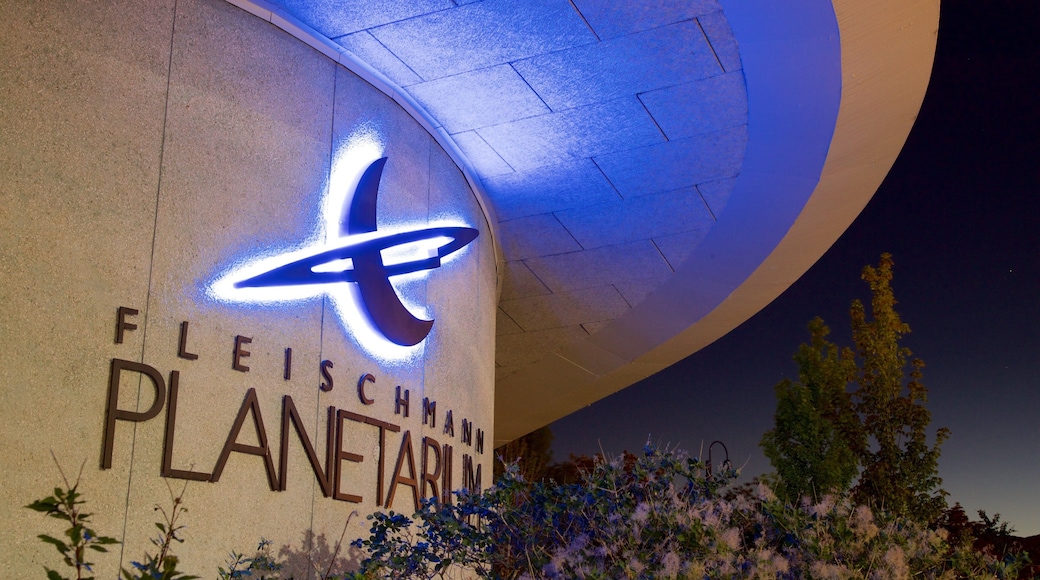 Fleischmann Planetarium and Science Center which includes signage and night scenes