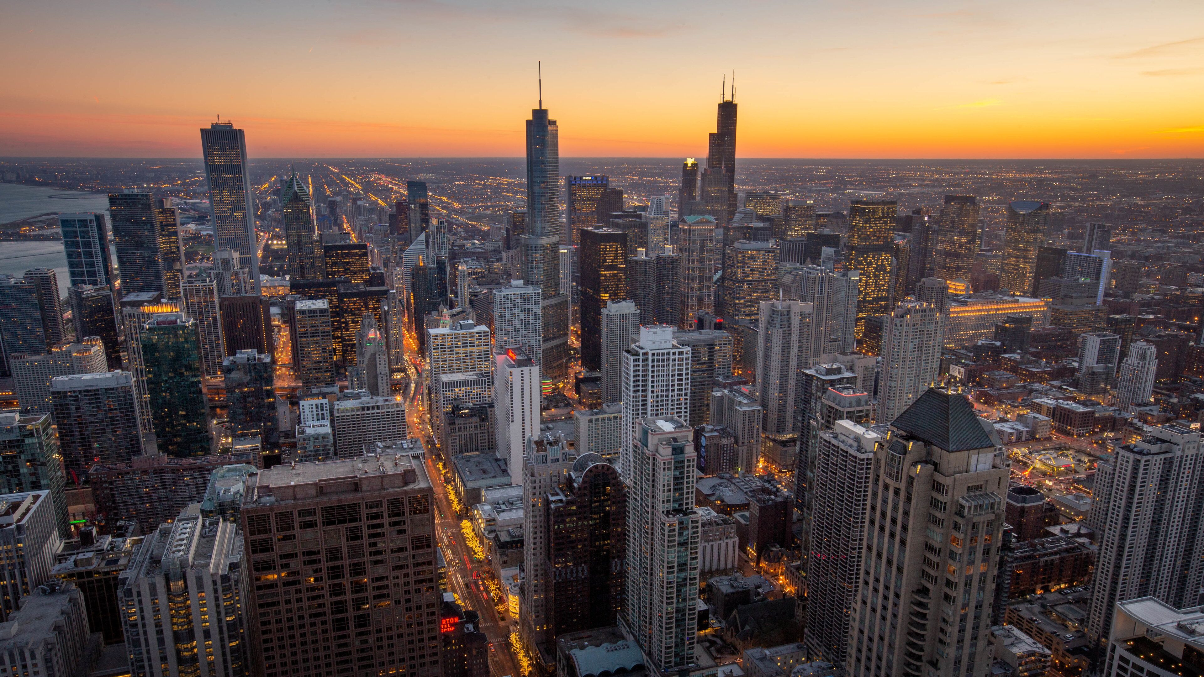 John Hancock Center featuring landscape views, a sunset and a city