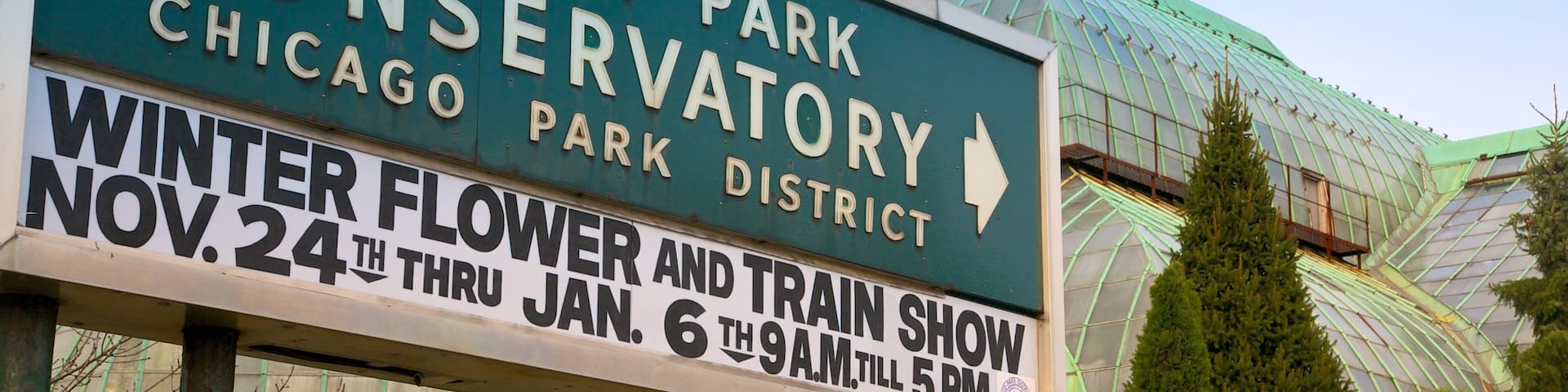 A sign for Lincoln Park Conservatory in Chicago.