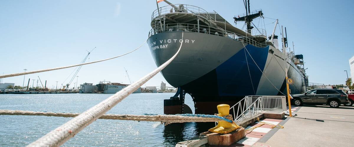 American Victory Ship Mariners Memorial Museum featuring a marina