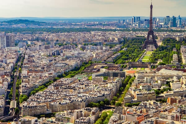 Eiffel Tower showing landscape views and a city
