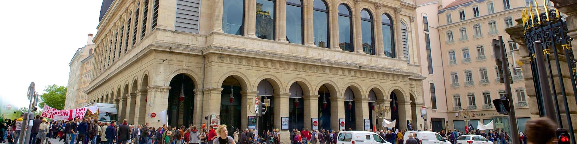 Lyon Opera showing street scenes as well as a large group of people