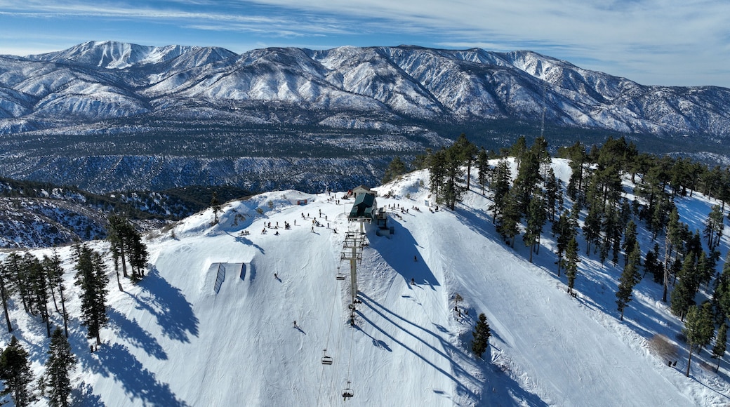 Aerial view of mountain ski resort with beautiful winter landscape in Big Bear Lake