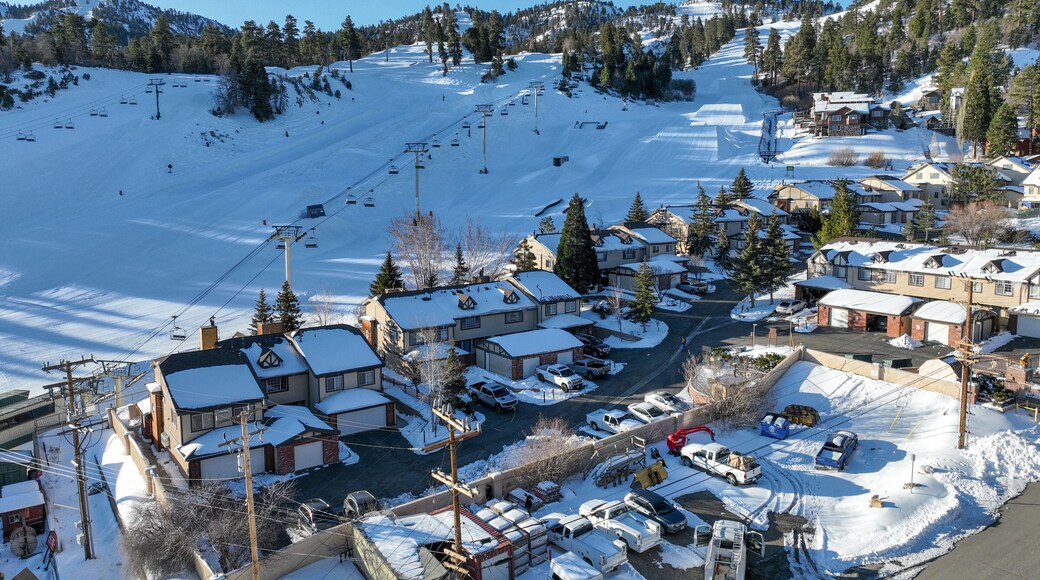 Aerial view of mountain ski resort with beautiful winter landscape in Big Bear Lake